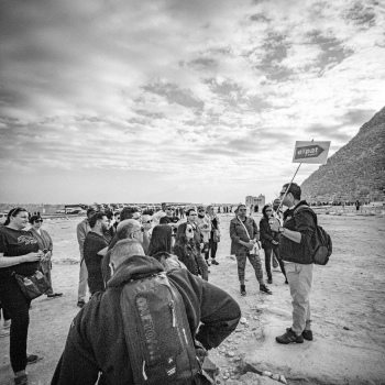 Having a Talk in front of the Great Pyramid at Giza
